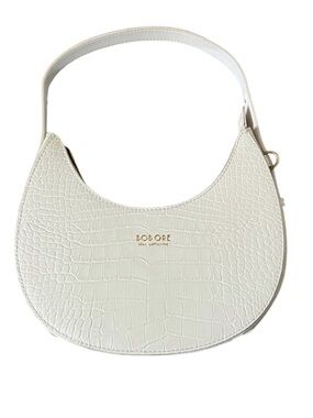 EUC Bob Ore Blue Collection Naomi Crescent Croc Embossed Bag Ivory With Dust Bag